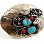 Southwest Handcrafted Buck Deer 4 Nickels Coral Turquoise Belt Buckle USA