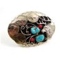 Southwest Handcrafted Buck Deer 4 Nickels Coral Turquoise Belt Buckle USA