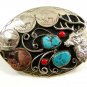 Southwest Handcrafted Buck Deer 4 Nickels Coral Turquoise Belt Buckle USA