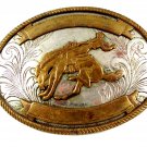Nickel Slver Western Rodeo Cowboy Riding Wild Horse Belt Buckle 11072013