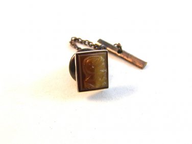 Vintage Silver Tone Carved Cameo of Greek Soldier Pericles ? Tie Tac