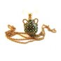 Vintage Gold Tone & Green & Rhinestones Pendant & 36" Chain