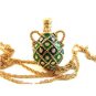 Vintage Gold Tone & Green & Rhinestones Pendant & 36" Chain