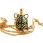 Vintage Gold Tone & Green & Rhinestones Pendant & 36" Chain