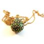 Vintage Gold Tone & Green & Rhinestones Pendant & 36" Chain