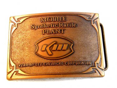 Vintage Mobile Synthetic Rutile Plant Kerr McGee KM Belt Buckle