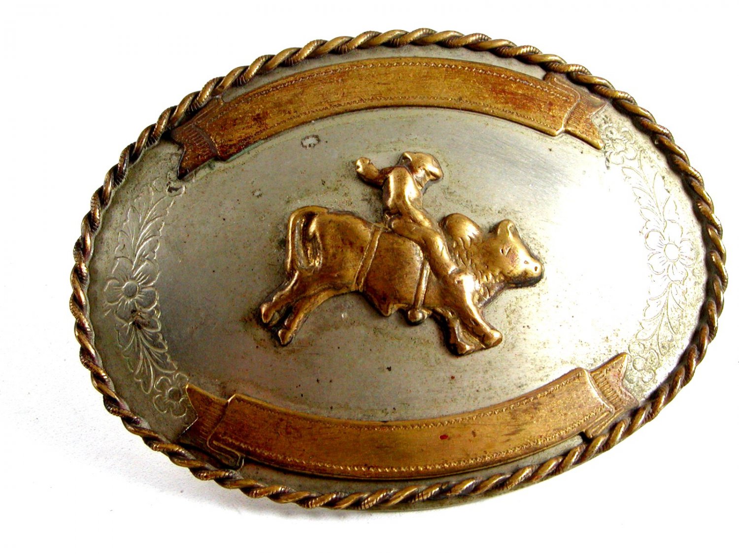 Western Rodeo Cowboy Bull Riding German Silver Belt Buckle