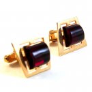 Vintage Gold Tone & Red Cufflinks by Anson