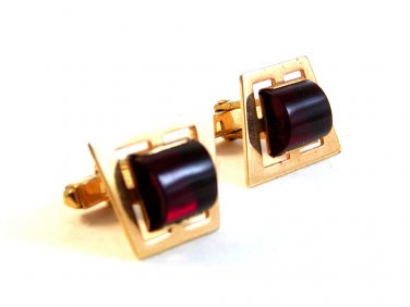 Vintage Gold Tone & Red Cufflinks by Anson