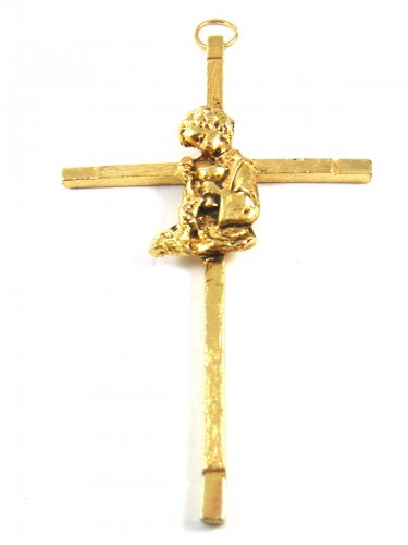 Goldtone Child Kneeling Pendant / Cross 8414