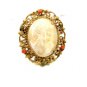 Goldtone Shell Cameo w 6 Surrounding Stones Brooch By GENO 102014