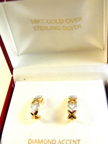 Sterling Silver & 18Kt Gold Diamond Accent  Earrings MIB