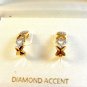 Sterling Silver & 18Kt Gold Diamond Accent Earrings MIB