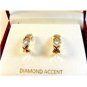 Sterling Silver & 18Kt Gold Diamond Accent Earrings MIB