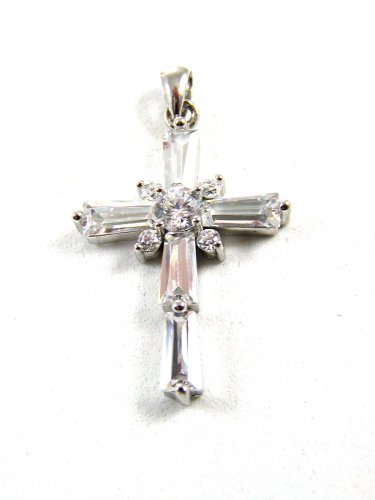Sterling Silver & CZs Sparkly Cross / Pendant 81814