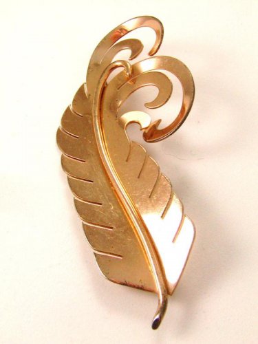 Huge Signed Ingeneu Sterling Silver Gold Vermeil Feather Brooch