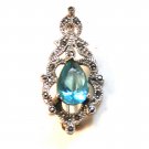 Sterling Silver & Marcasites & Blue Stone Brooch