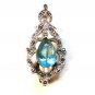Sterling Silver & Marcasites & Blue Stone Brooch