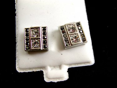 Black & Clear CZs Pierced Studs Earrings 12092013hh