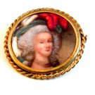 MIB Hand Painted Porcelain 18th Century Lady Brooch Signed P. Pastaud Limoges