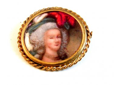 MIB Hand Painted Porcelain 18th Century Lady Brooch Signed P. Pastaud Limoges