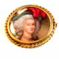 MIB Hand Painted Porcelain 18th Century Lady Brooch Signed P. Pastaud Limoges
