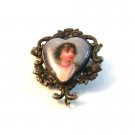 Vintage Sterling Silver Miniature Hand Painted Portrait Heart Brooch