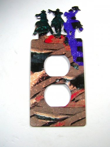 3 Cowboys 3 horses Double Outlet Cover Plate by Steel Images 42315a