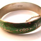 Vintage Siam Sterling Silver Green Niello Dancer Bangle Bracelet