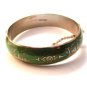 Vintage Siam Sterling Silver Green Niello Dancer Bangle Bracelet