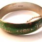 Vintage Siam Sterling Silver Green Niello Dancer Bangle Bracelet