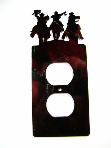 3 Cowboys 3 horses Double Outlet Cover Plate by Steel Images 42315b