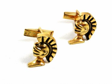 True Vintage Goldtone Greek Warrior Trojan Cufflinks Unmarked 102414