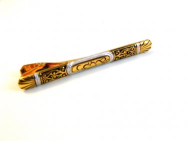 Vintage Gold Tone Damascene Tie Clasp with Arabic Writing
