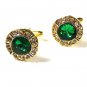 Vintage Goldtone & Green & Shiney Rhinestones Cufflinks Unbranded 71015