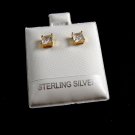 Sterling Silver w Gold Vermeil CZs Pierced Studs Earrings
