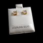 Sterling Silver w Gold Vermeil CZs Pierced Studs Earrings