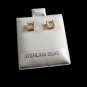 Sterling Silver w Gold Vermeil CZs Pierced Studs Earrings