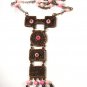 Mexican Copper Pink Stones Native 24" Chain Dangley Necklace Unmarked 72215
