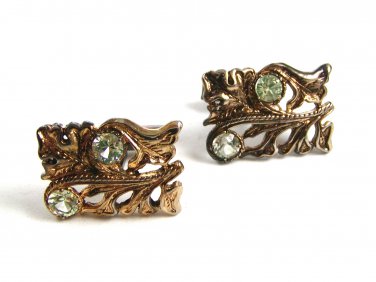 Sterling Silver Gold Vermeil Rhinestones Flower Cufflinks 22414