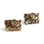 Sterling Silver Gold Vermeil Rhinestones Flower Cufflinks 22414
