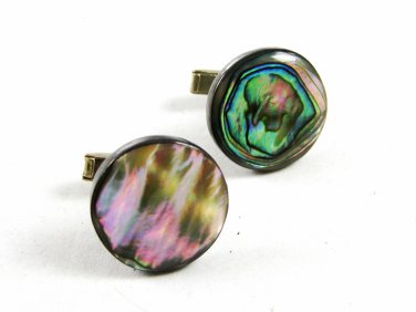 Mexican Old Eagle 3 Taxco Mark Sterling Silver Abalone Cufflinks By ESP 111814