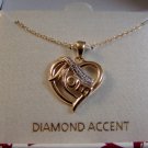 Sterling Silver & 18Kt Gold Diamond Accent & Mom & Heart Pendant Chain