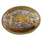 Western Silver & Gold Tone Rodeo Cowboy Calf Roping Belt Buckle 10312013