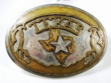 Early Brass & Silvertone Texas Star State Belt Buckle Unbranded 73015