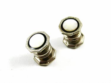 Deco Silvertone Mother Pearl Black Snap Link Cufflinks by Snap Link 103114h