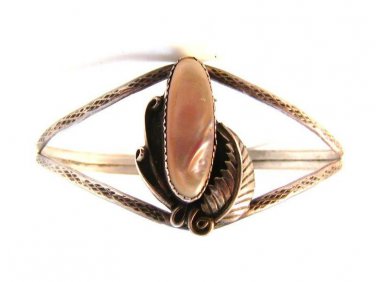 Vintage Native American Sterling Mother Pearl Cuff Bracelet