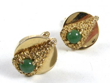 1960's-70's Goldtone & Green Like A Christmas Tree Cufflinks Not Marked 111414