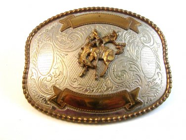 Large Vintage German Silver Western Cowboy Broncho Busting Belt Buckle