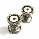 Silvertone & Black Enamel & Rhinestone Snap Cufflinks Unmarked 102714